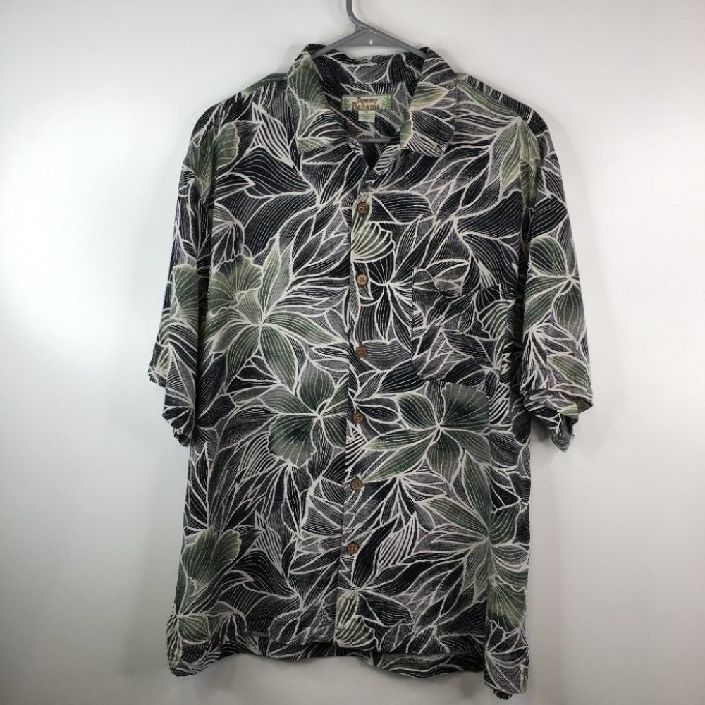 Tommy Bahama Black and Green Leaf Print Casual Button Down Shirt